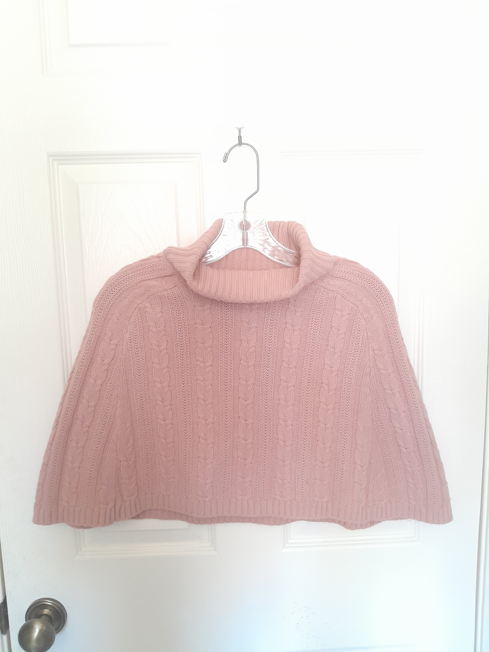 Cable Knit Turtleneck Poncho Sweater - Dusty Pink